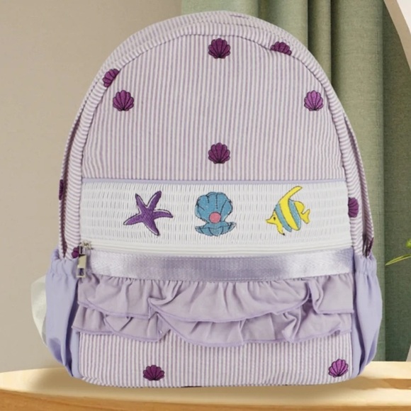 Disney Princess backpack smock embroidered seersucker little mermaid ariel fish - Picture 1 of 8